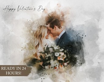 San Valentino - Acquerello digitale personalizzato e pittura a schizzo, modifica grafica, ritratto da foto, regalo di anniversario, regali fotografici