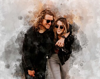 Pittura ad acquerello e schizzo digitale personalizzata, modifica grafica, regalo personalizzato, ritratto da foto, regalo di anniversario, regali fotografici