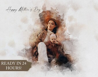 Aangepast aquarelportret van foto, gepersonaliseerd cadeau (digitale download)