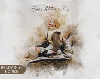 Aangepast aquarelportret van foto, gepersonaliseerd cadeau (digitale download)