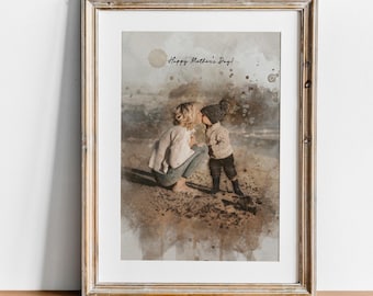 Custom Watercolor Family Portrait from Photo, Personalized Mother's Day Gift (Digital)