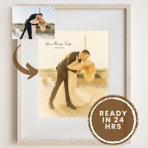 Custom Watercolor Couple Portrait from Photo, Personalized Couple Painting, Anniversary Gift for Husband Wife, Engagement Wedding Gift
