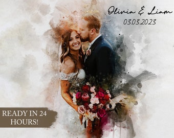 Pittura ad acquerello e schizzo digitale personalizzata, modifica grafica, regalo personalizzato, ritratto da foto, regalo di anniversario, regali fotografici