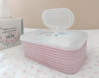 Wet wipes box with box and wet wipes ~ cover pink waffle pique for wet wipes box