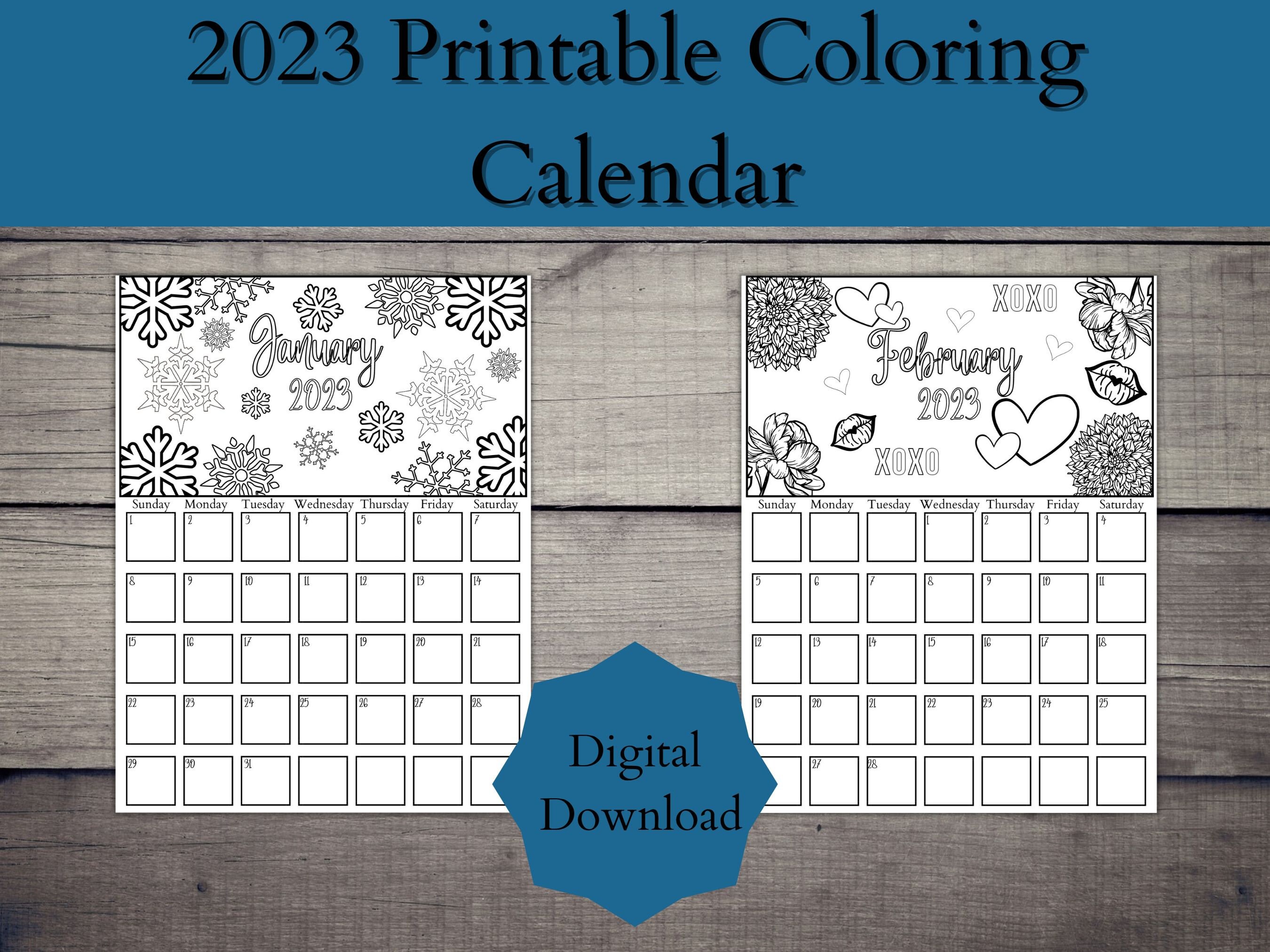 2023 Coloring Calendar Printable Coloring Calendar Monthly Etsy Australia