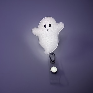 Glow In The Dark Ghost Badge Reel: Halloween Nurse Retractable Badge
