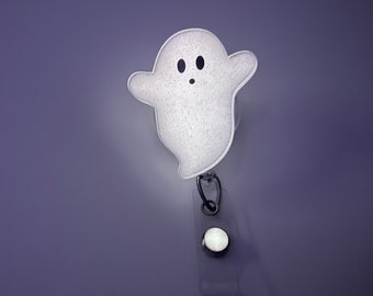 Glow In The Dark Ghost Badge Reel: Halloween Nurse Retractable Badge