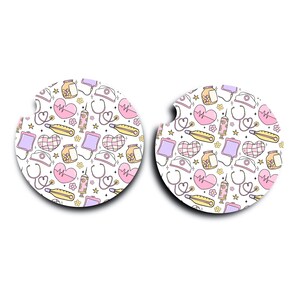 Nurse Car Coasters: Absorbent Fabric, Auto Accessories, Set of 2