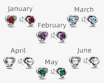 Pandora Months Birthstone Eternity Turquoise Circle Stud Earrings, S925 Sterling Silver Compatible Charm Earrings, Gift For her