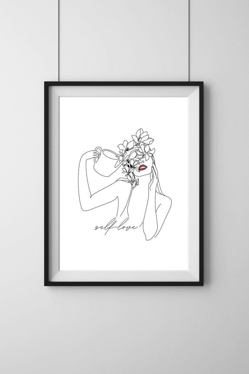 Printable Wall Art Woman Line Art, Minimalist Feminine One Line Wall