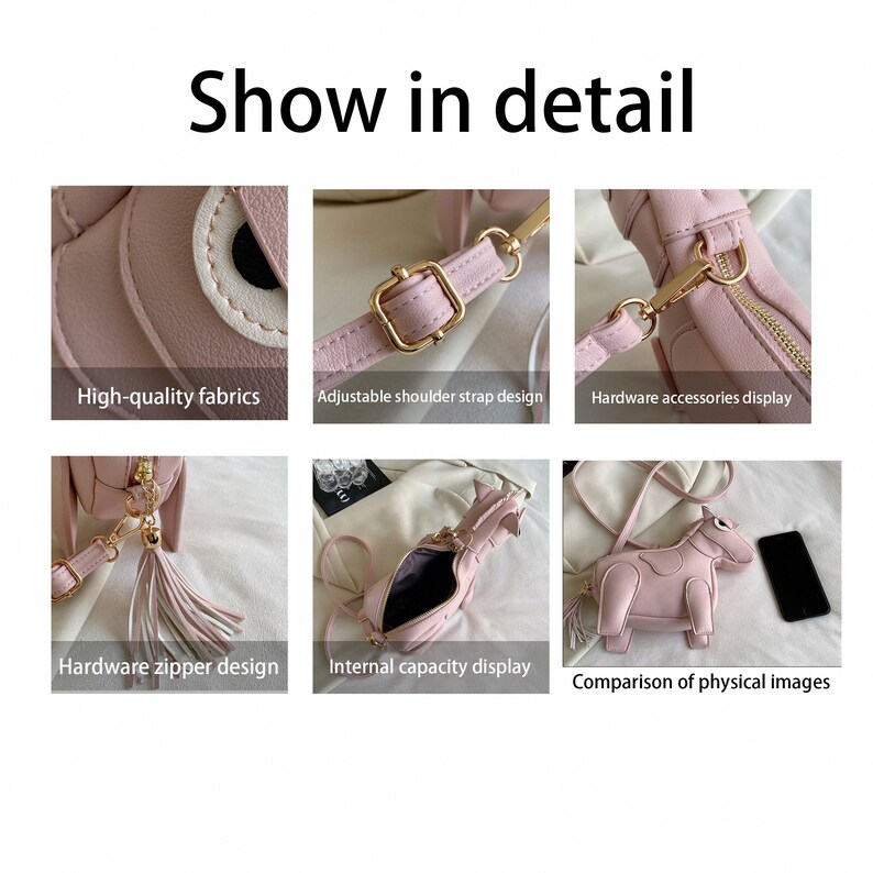 Sac pour femme drôle à la mode et mignon dessin animé 3D sac poney créatif sac à bandoulière tendance avec gland image 5