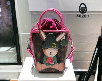 Sac de téléphone portable lapin design en petit groupe pour femmes, sac à bandoulière de dessin animé contrasté de couleurs haut de gamme en automne et en hiver