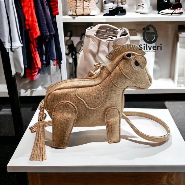 Sac pour femme drôle à la mode et mignon dessin animé 3D sac poney créatif sac à bandoulière tendance avec gland