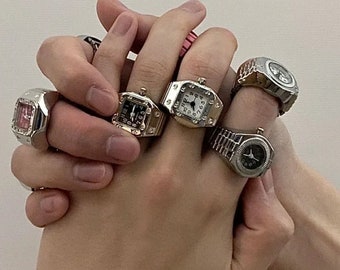 Mini Ring Watch Vintage Watch Ring, functionele unieke klokhorlogeringen, punkring, unieke ringen, verstelbare vintage ring
