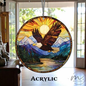 Majestic Bald Eagle Suncatcher, Mountain Landscape Window Hanging, Nature Wildlife Decor, Patriotic Gift for Bird & America Lovers
