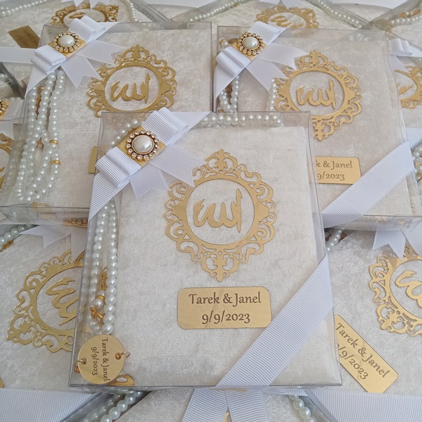 Pochette personnalisée Dua Book Tasbeeh en velours avec boîte décorée Ensemble cadeau musulman | Cadeau de l'Aïd | Cadeau de mariage | Cadeau baby shower | Cadeau du Hajj Omra