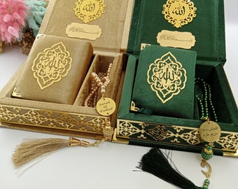 Personalized Velvet Quran Gift Set | Islamic Pearl Prayer Beads