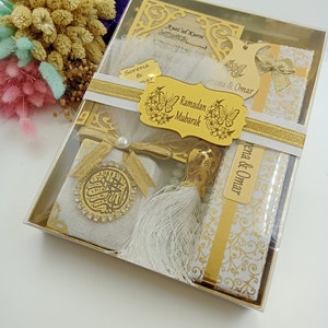 Ensemble cadeau de luxe pour le Ramadan, aimant Ayatul Kursi, signet du Coran, baby shower islamique, faveur Nikkah, baby shower musulman, faveur Ameen personnalisée