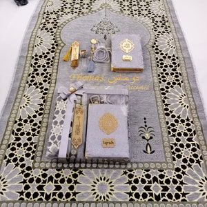 Tappetino da preghiera personalizzato Yassen Corano Set regalo / Regalo musulmano per lui / Regalo Eid / Regalo di nozze / Regalo di compleanno / Regalo di laurea