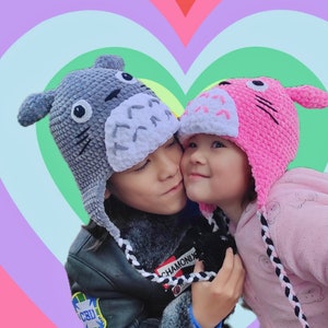 Crochet pdf pattern My Neighbour Chenille Winter Earflaps Hat / Beanie