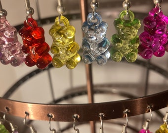 Handmade Fun Colourful Gummy Bear Sweet Earrings with Sterling silver or plated silver hooks| gummy bear jewellery| birthday gift