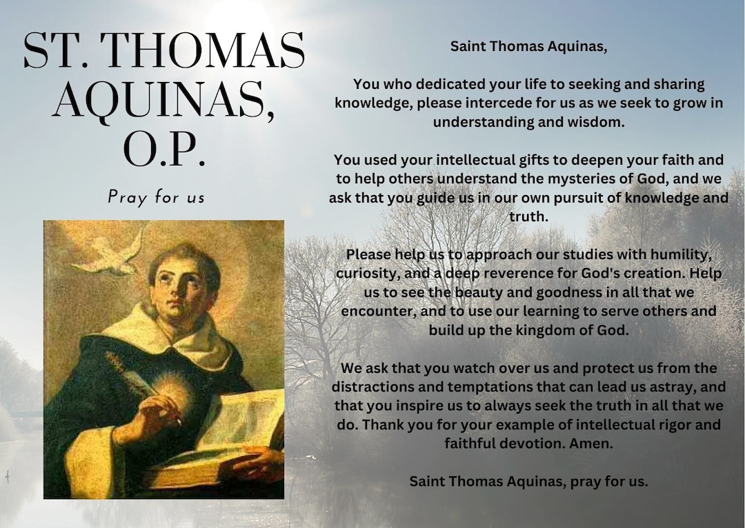 St. Thomas Aquinas, Pray for Us Prayer Card Etsy
