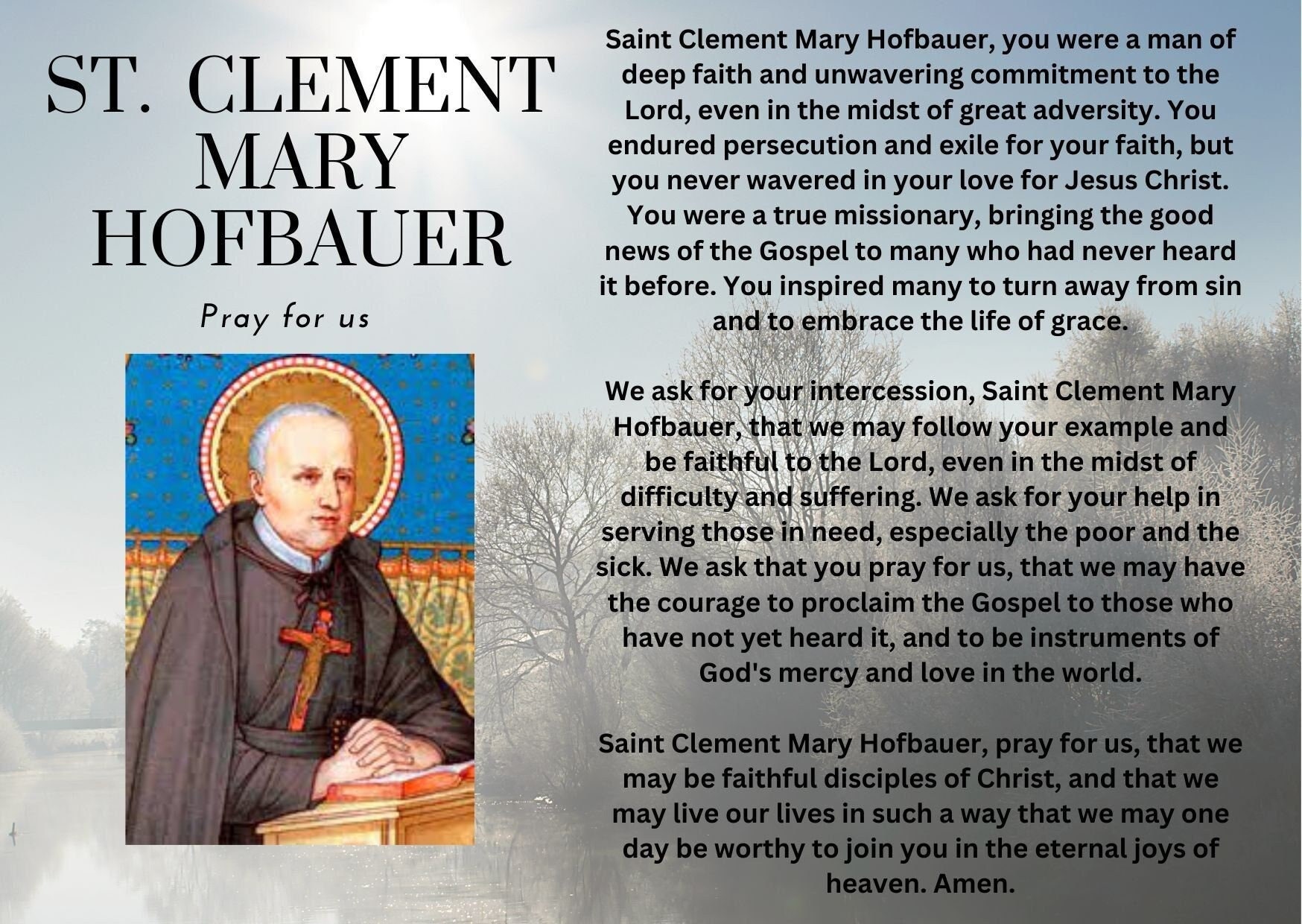 St Clement Mary Hofbauer, Pray for Us Prayer Card Etsy
