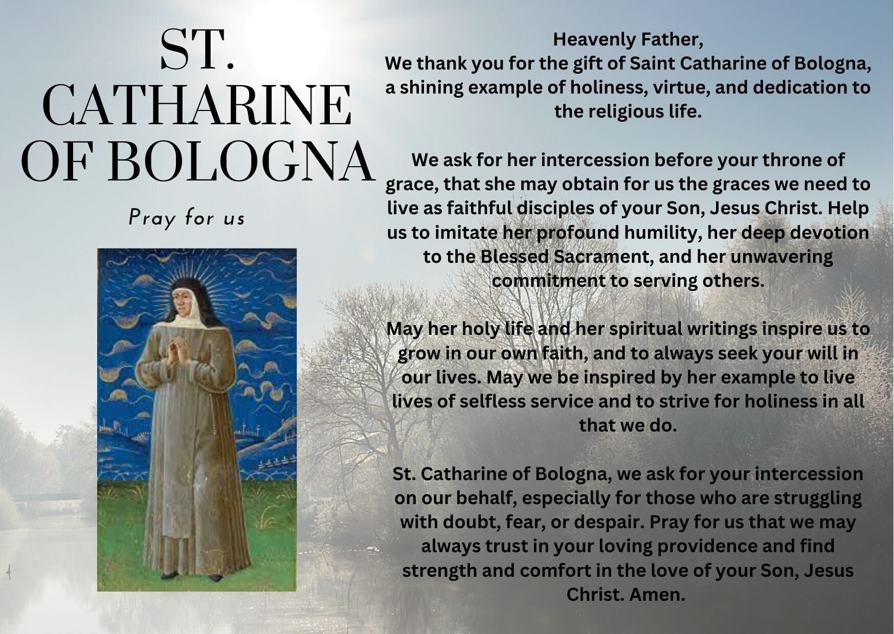 St Catherine of Bologna, Pray for Us Prayer Card Etsy