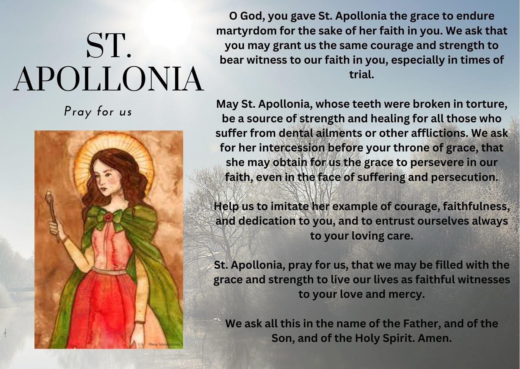 St Apollonia, Pray for Us Prayer Card Etsy