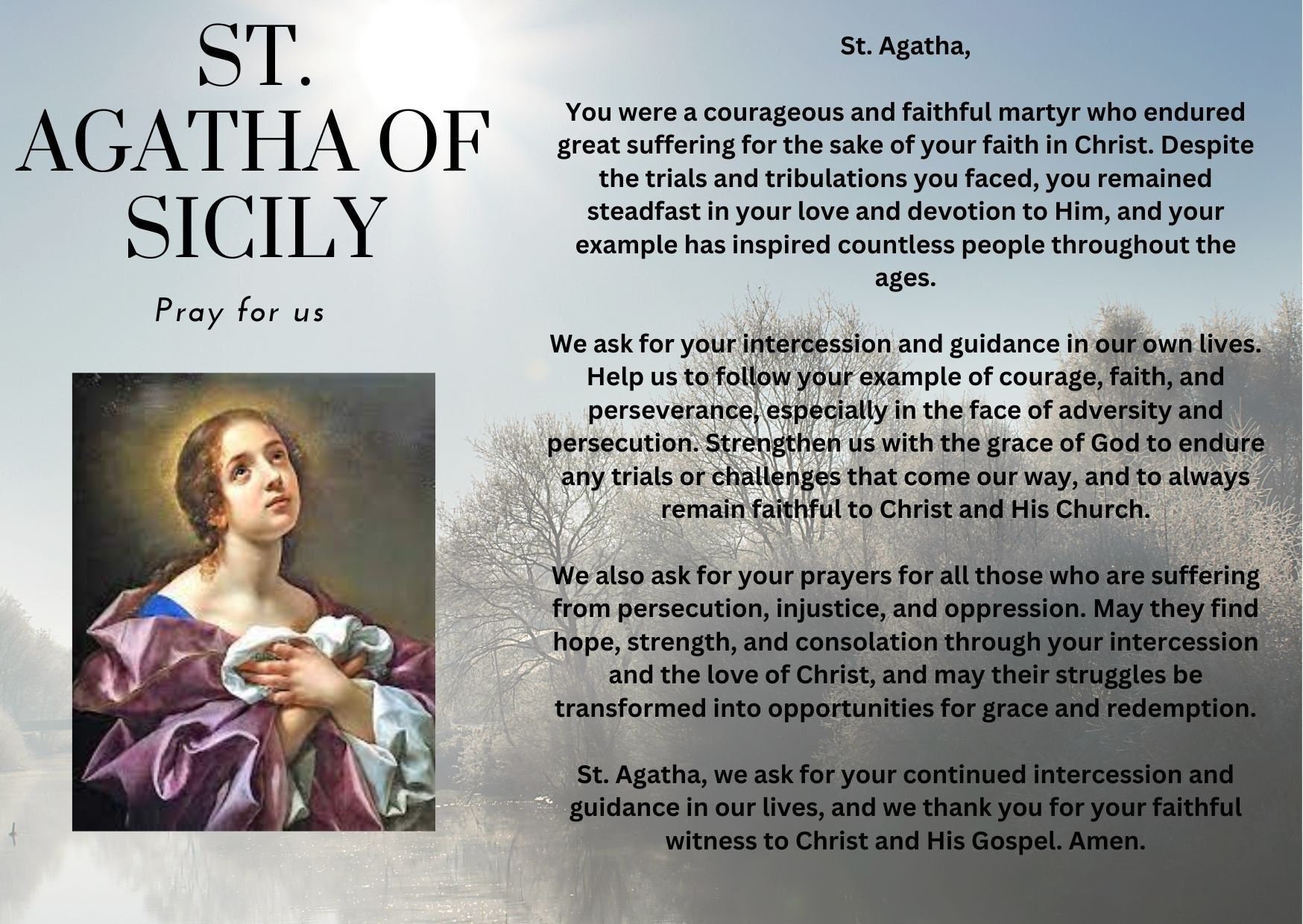 St Agatha Pray for Us Prayer Card Etsy