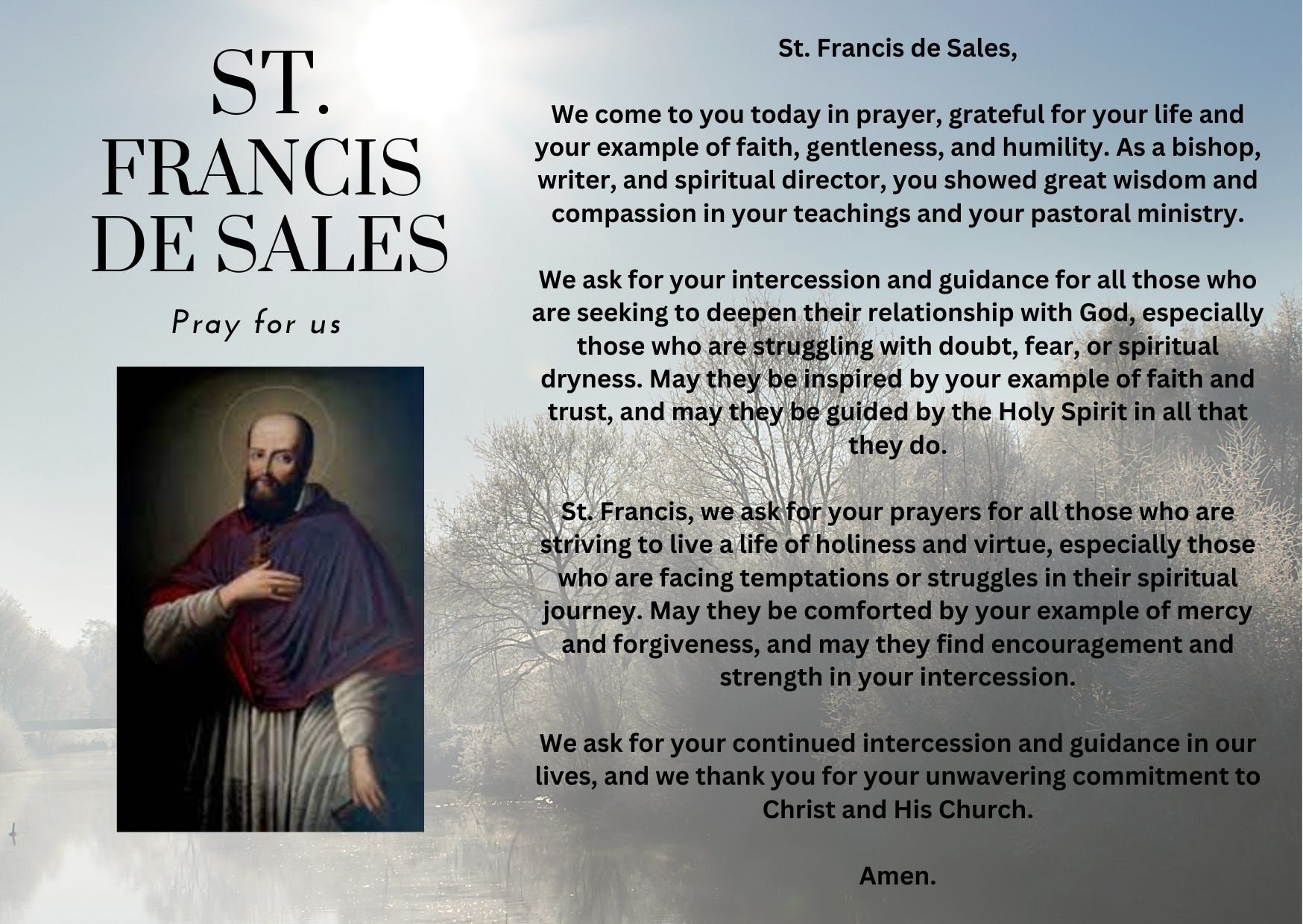 St. Francis De Sales, Pray for Us Prayer Card Etsy