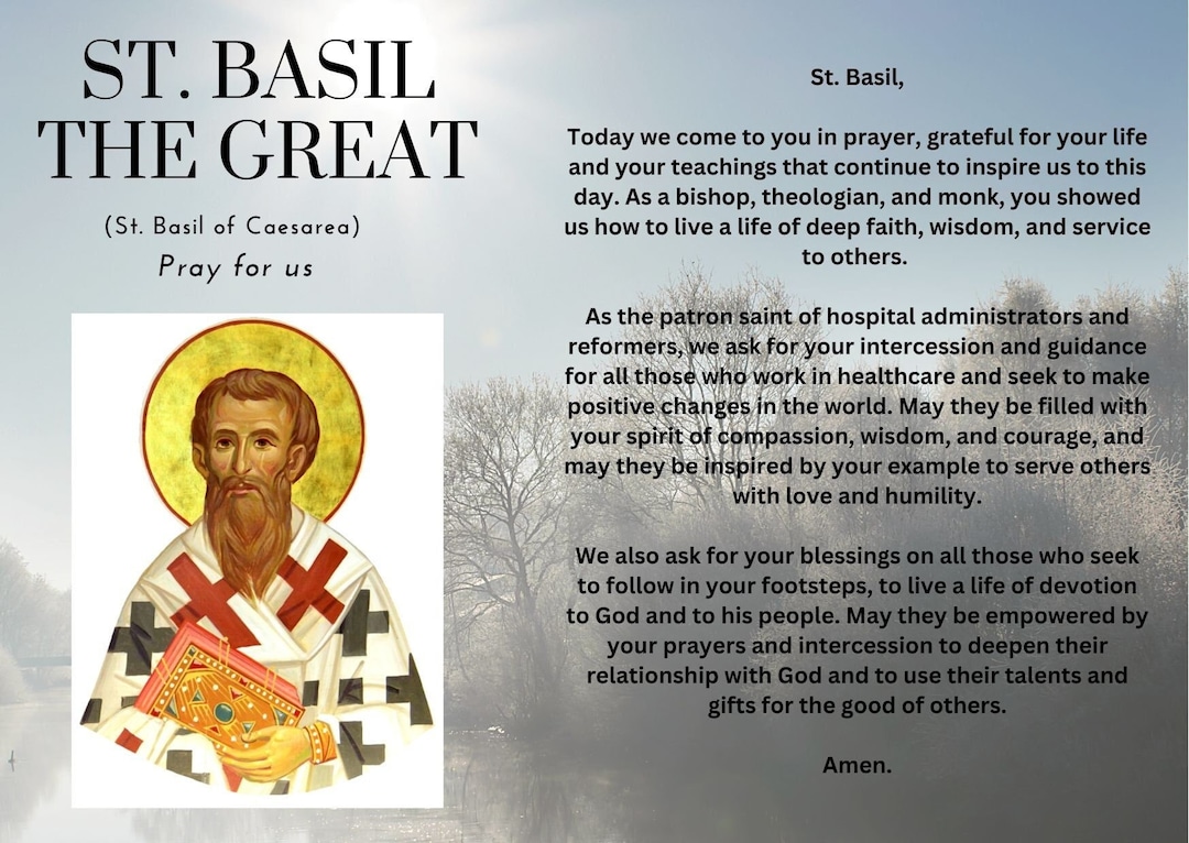 St Basil the Great of Caesarea, Pray for Us Prayer Card Etsy