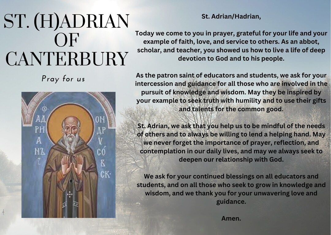 St Adrian hadrian of Canterbury Pray for Us Prayer Card Etsy