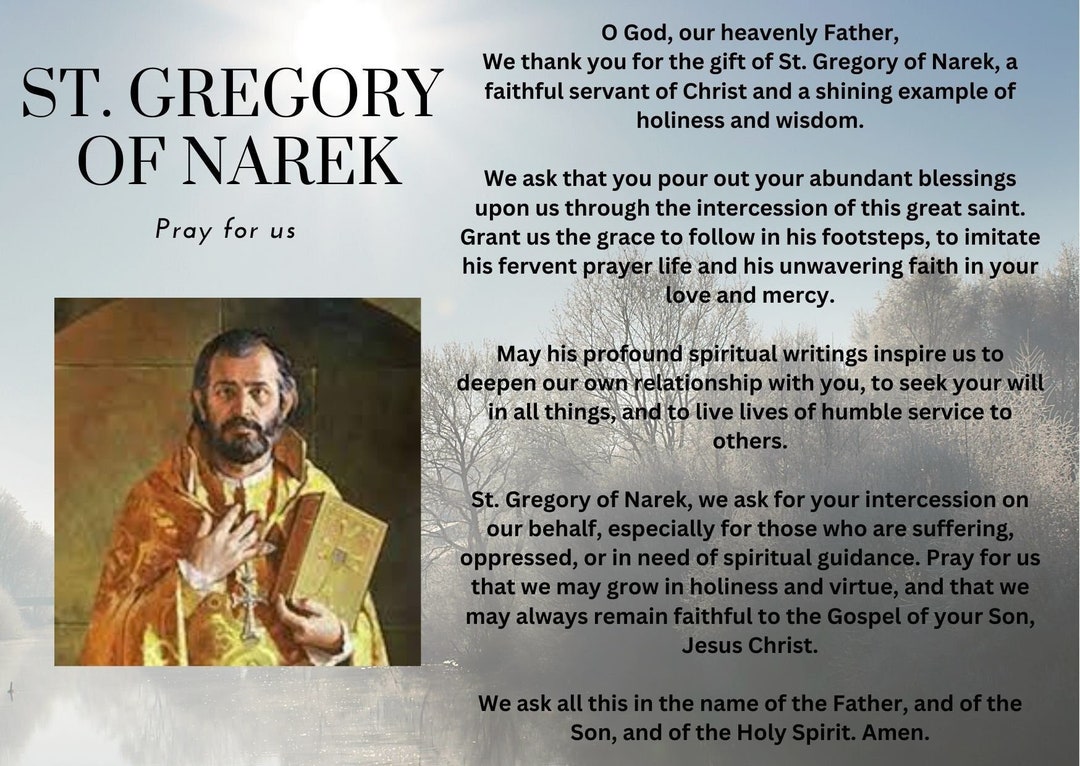 St Gregory of Narek, Pray for Us Prayer Card Etsy