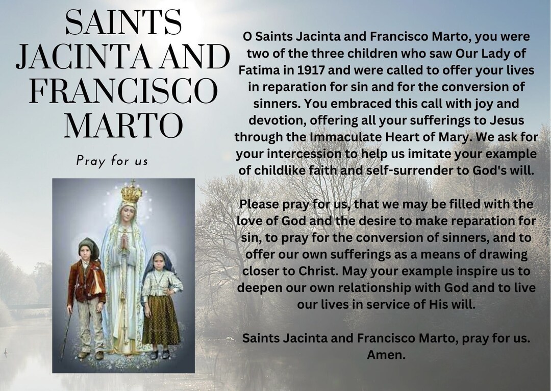 Saints Jacinta and Francisco Marto Pray for Us Prayer Card Etsy