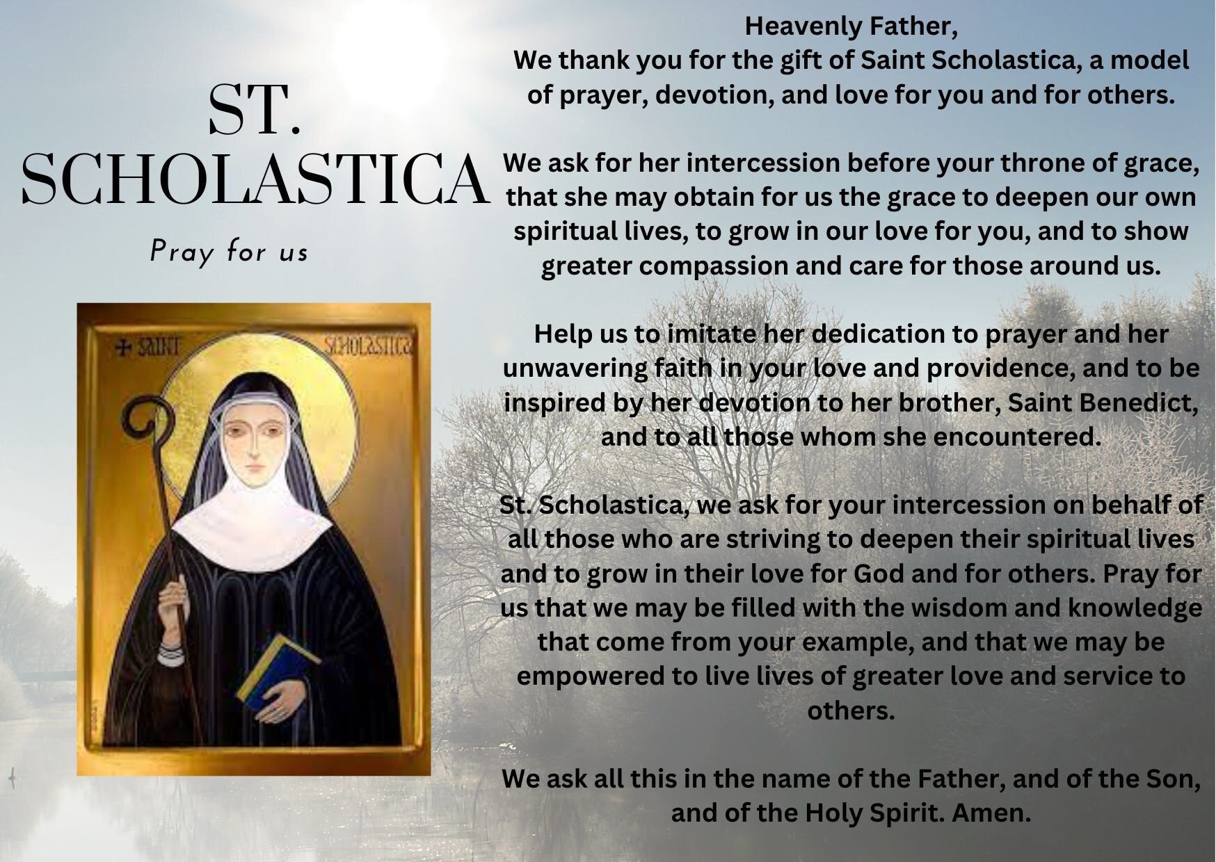 St. Scholastica Prayer Card