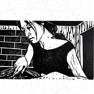 Woodcut handmade Artist Portrait wood engraver