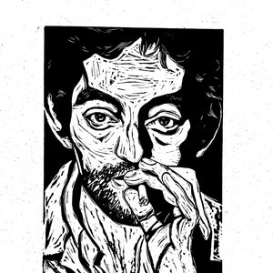 Linocut handmade Music Serge Gainsbourg Portrait