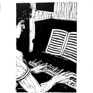 Linocut handmade Piano Music Original Home decoration