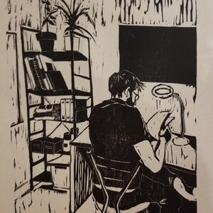 Woodcut handmade Artist Portrait wood engraver