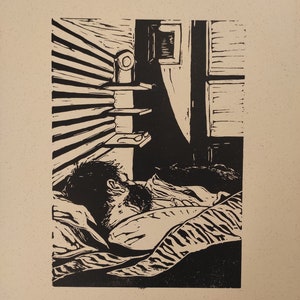 Linocut handmade Original Bedroom decoration