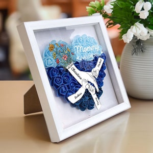 Personalized Flower Shadow Box - We Love You Mommy Hand Holding -Roses Shadowbox with Names, Custom Frame Gift for Mother's Day,Gift for Mom