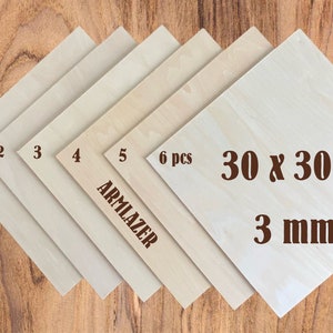 MADERA CONTRACHAPADA 300 x 300 mm, 6 Piezas, 3 mm, Paneles de Madera, Pirograbado, Tablero Modelo de Casa, DIY Hecho a Mano