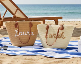 Personalized Straw Beach Bag, Custom Beach Tote, Bridesmaid Gift, Bachelorette Party Favor, Summer Vacation Bag, Gift for Her