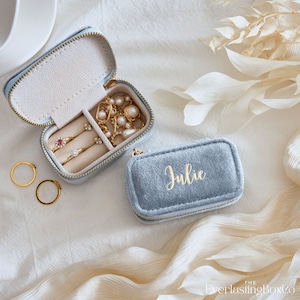 Joyero de terciopelo personalizado, regalo de boda, estuche de viaje, estuche portátil, regalo para dama de honor, regalo de cumpleaños, regalo para el Día de la Madre.