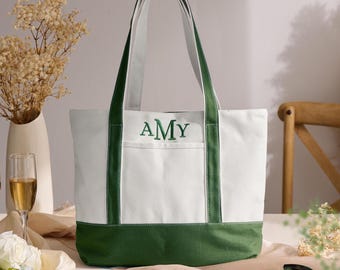 Custom Canvas Tote Bag, Personalised Bridesmaid Gifts Bag, Embroidered Canvas Tote Bag with Initials, Bridal Shower, Bachelorette Gifts