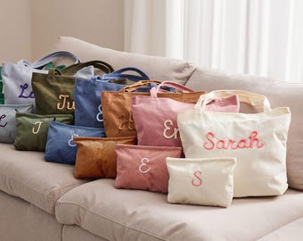 Personalized Corduroy Tote Set, Custom Embroidered Corduroy Tote Bag, Valentine's Day Gifts, Everyday Essential Tote, Eid Gift For Her