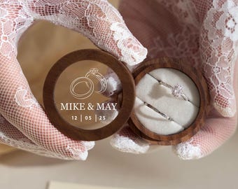 Personalized Ring Box, Wooden with Clear Acrylic Cover, Bridal Gift For Her, Wedding Gifts, Custom Wedding Engagement Proposal Ring Holder
