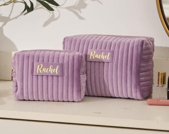 Personalized Makeup Bag, Velvet Cosmetic Bag, Custom Travel Toiletry Bag, Bridesmaids Gifts, Valentines Day gift, Gift for Her, Gift for Mom