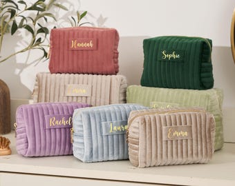 Personalized Makeup Bag, Velvet Custom Name Make up Bag, Bridesmaid Gift, Personalized Toiletry Bag, Valentine's Day Gift For Her